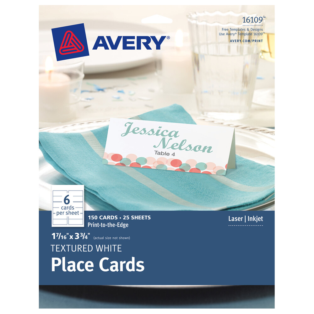 Avery® 16109 1 7/16" x 3 3/4" White Textured Uncoated Perforated Place Card - 150/Pack