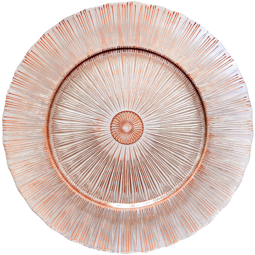Bon Chef 200005RG Tavola 13" Rose Gold Sunray Glass Charger Plate - 8/Pack