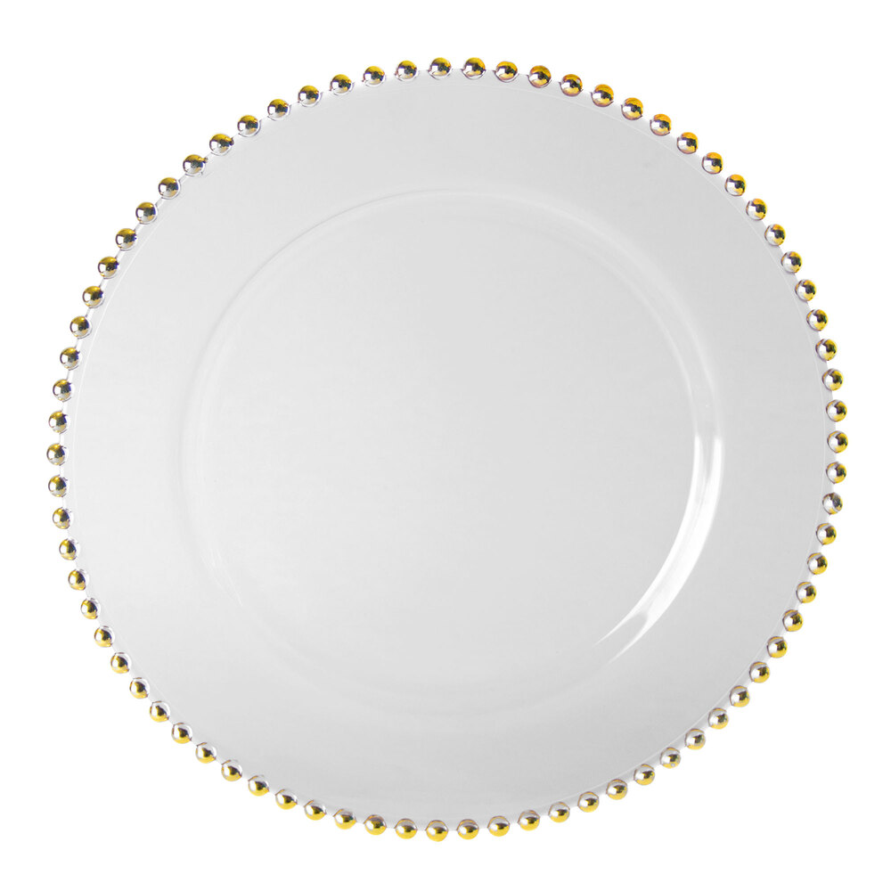 10 Strawberry Street BG-340 Belmont 13" Gold Beaded Rim Glass Charger Plate - 12/Pack