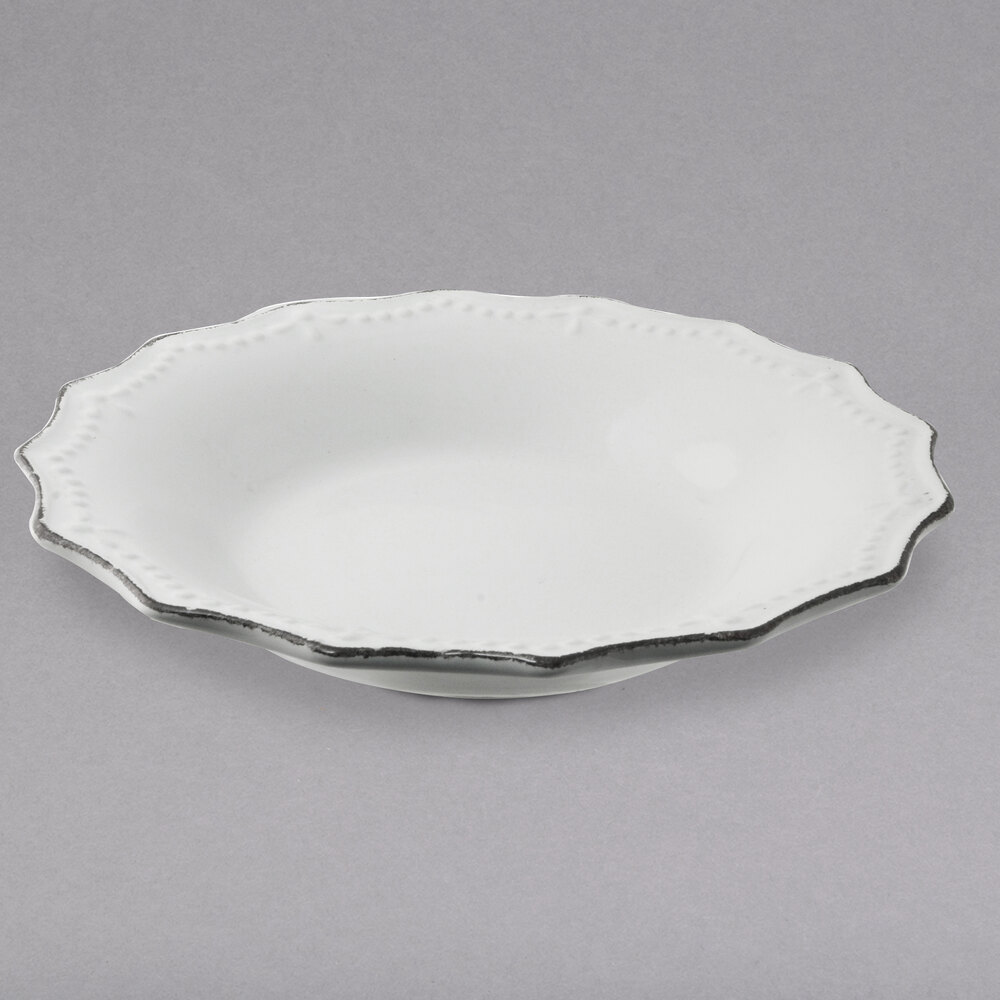 10 Strawberry Street OXFRD-3 Oxford 16 oz. Silver/Metallic Rim White Stoneware Salad Bowl - 24/Case