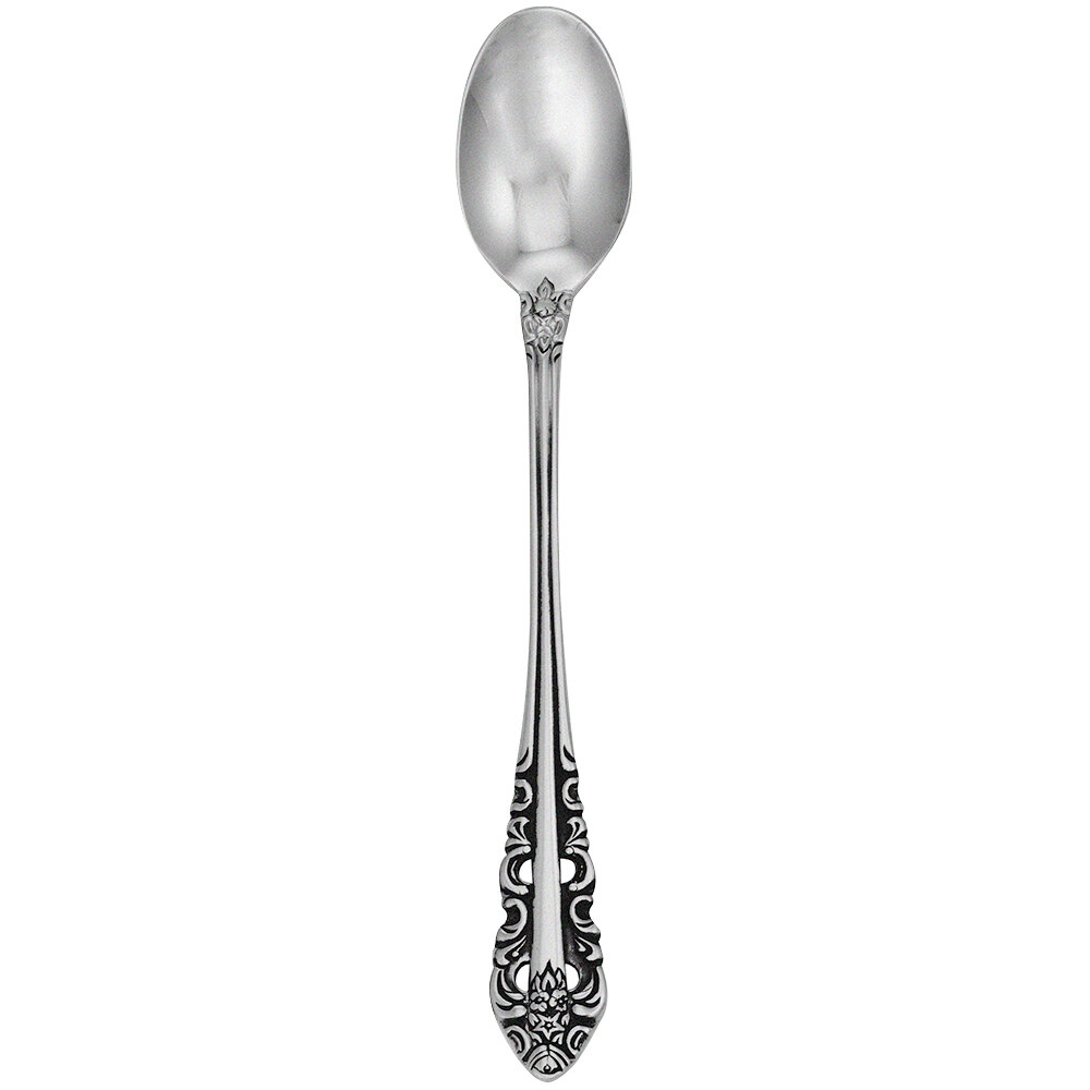 Walco Classic Baroque from Steelite International WL6804FST 7 1/4" 18/10 Stainless Steel Extra Heavy Weight Iced Tea Spoon with Fieldstone Finish - 12/Case