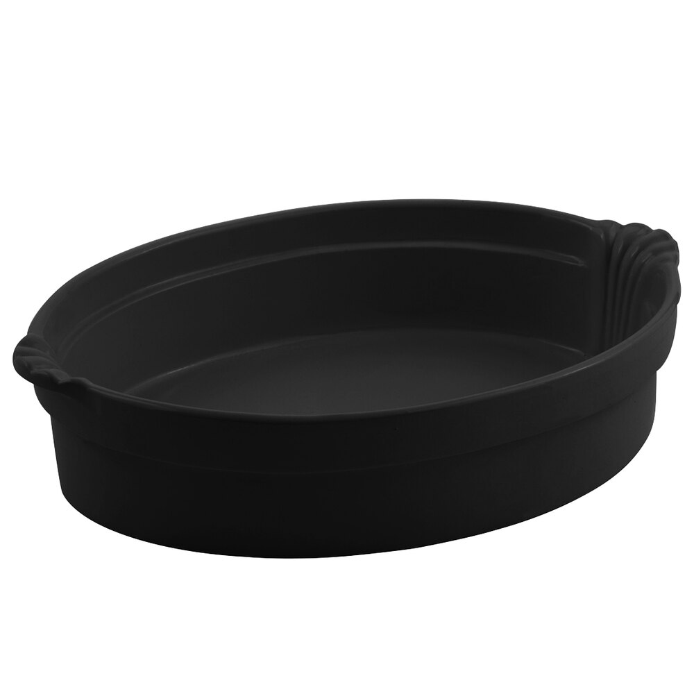 Bon Chef 2083BLK 3 Qt. Black Sandstone Finish Cast Aluminum Oval Casserole Dish with Shell Handles