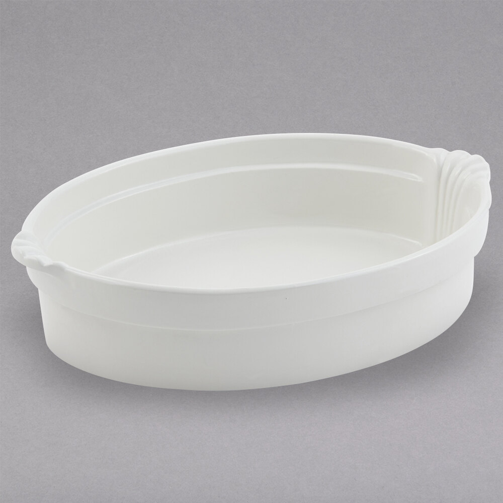 Bon Chef 2083PWHT 3 Qt. White Sandstone Finish Cast Aluminum Oval Casserole Dish with Shell Handles