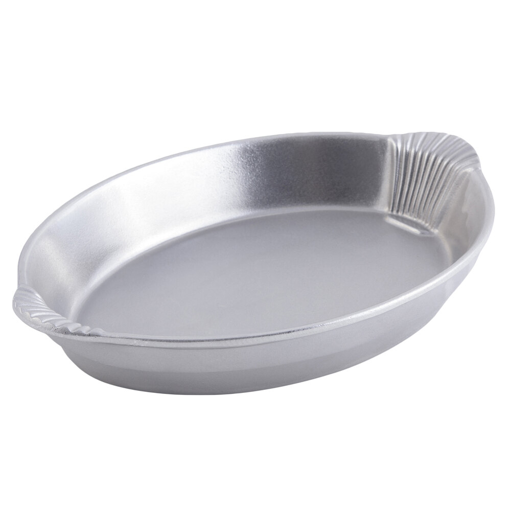 Bon Chef 2078P 4 Qt. Pewter-Glo Cast Aluminum Oval Casserole Dish with Shell Handles