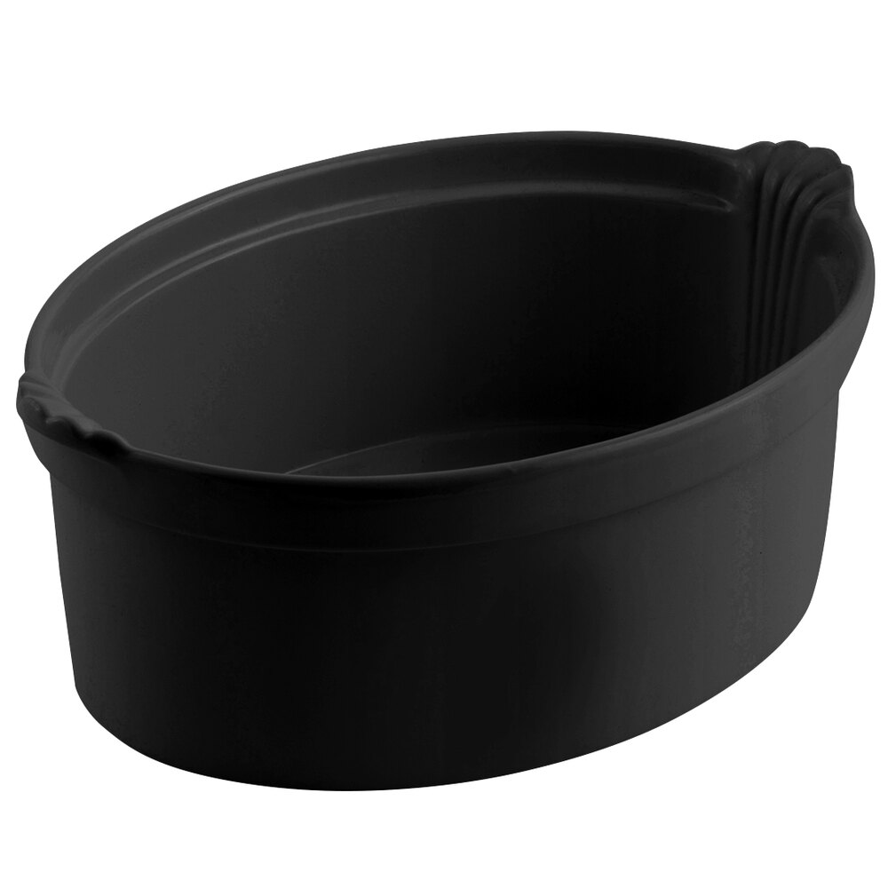 Bon Chef 2084BLK 8 Qt. Black Sandstone Finish Cast Aluminum Oval Casserole Dish with Shell Handles