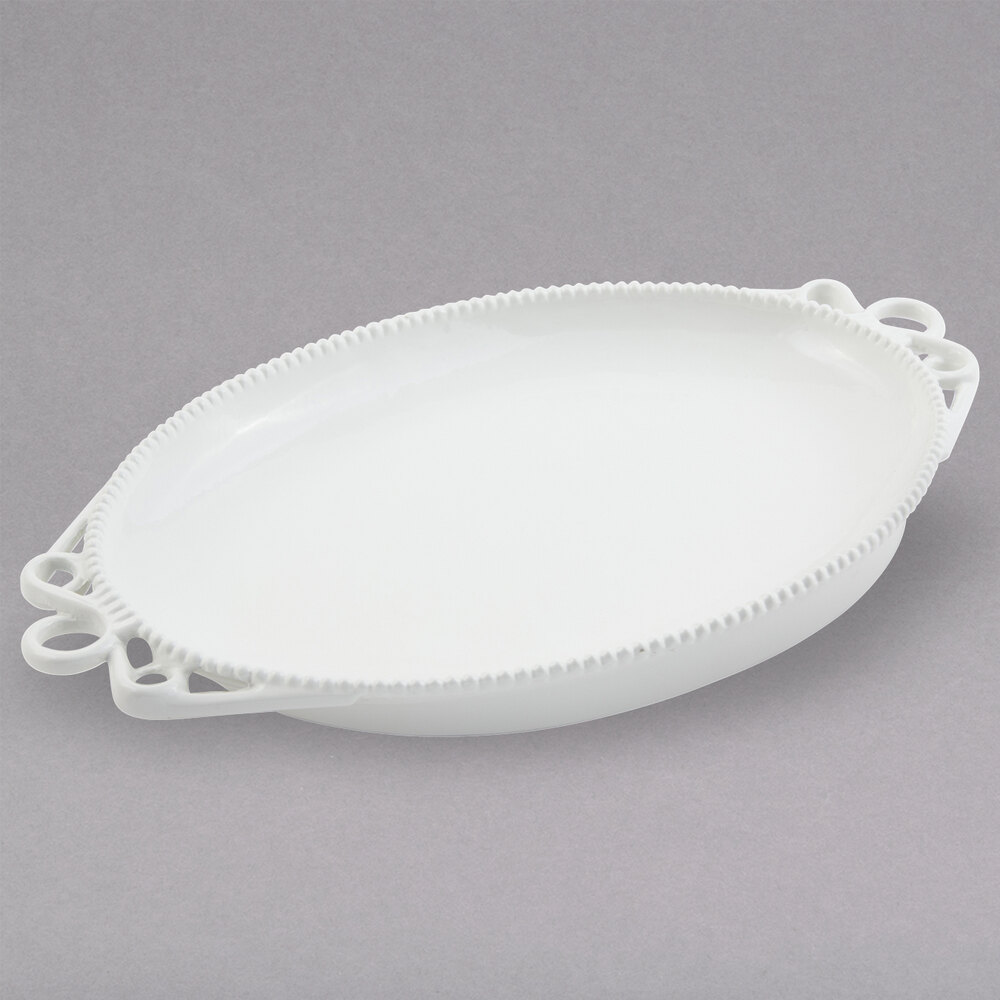 Bon Chef 2100PWHT Bolero 12 1/2" x 17 1/2" White Sandstone Finish Cast Aluminum Platter