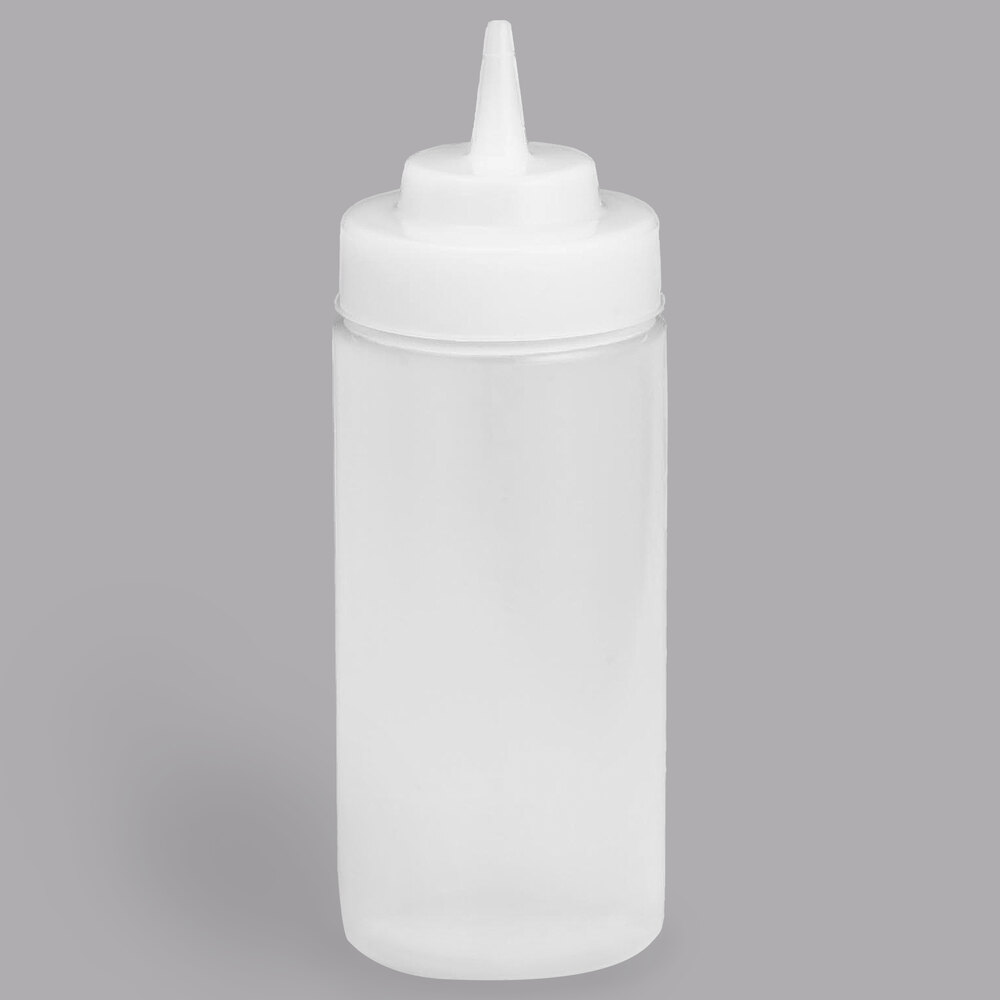 Tablecraft 31763C 16 oz. Clear WideMouth™ and Wide Cone Tip Squeeze Bottle with 63 mm Opening - 12/Pack
