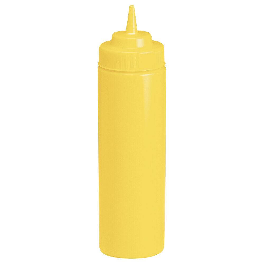 Tablecraft 12463M 24 oz. Yellow WideMouth™ and Standard Cone Tip Squeeze Bottle with 63 mm Opening - 12/Pack