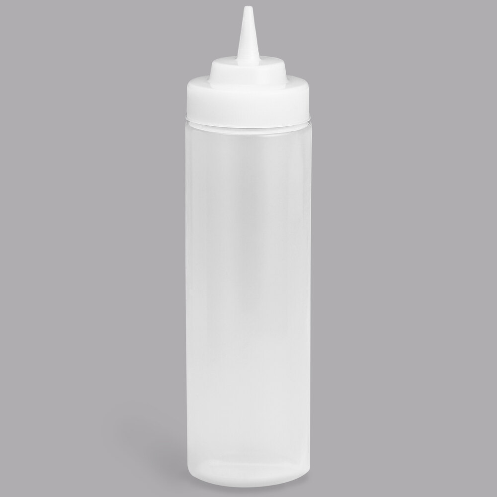Tablecraft 12463C 24 oz. Clear WideMouth™ and Standard Cone Tip Squeeze Bottle with 63 mm Opening - 12/Pack