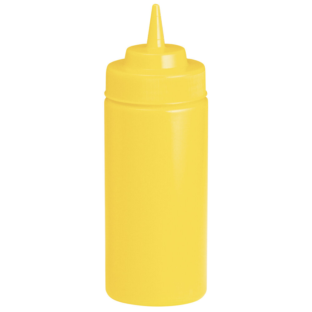 Tablecraft 11663M 16 oz. Yellow WideMouth™ and Standard Cone Tip Squeeze Bottle with 63 mm Opening - 12/Pack