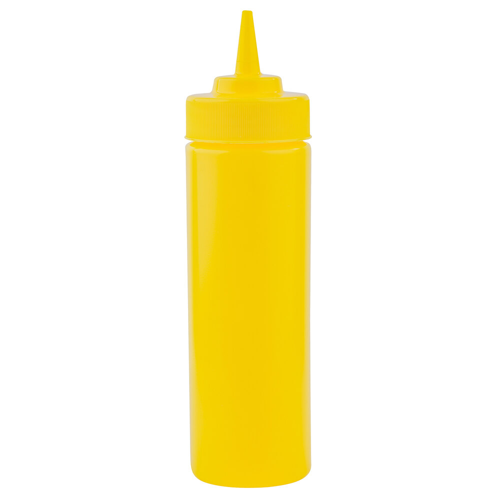 Tablecraft 11253M 12 oz. Yellow WideMouth™ Cone Tip Squeeze Bottle with 53 mm Opening - 12/Pack