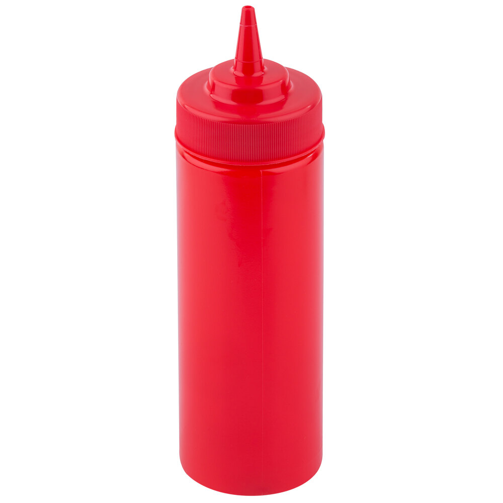 Tablecraft 11253K 12 oz. Red WideMouth™ Cone Tip Squeeze Bottle with 53 mm Opening - 12/Pack