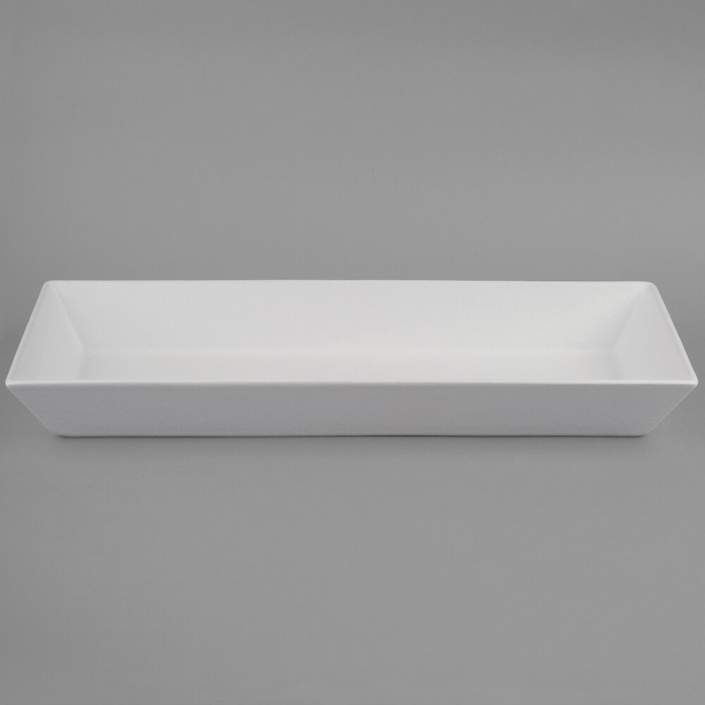 G.E.T. Enterprises BUD14WW Bugambilia 25 9/16" x 10 3/8" Classic Textured Finish White Resin-Coated Aluminum Deep Rectangular Platter