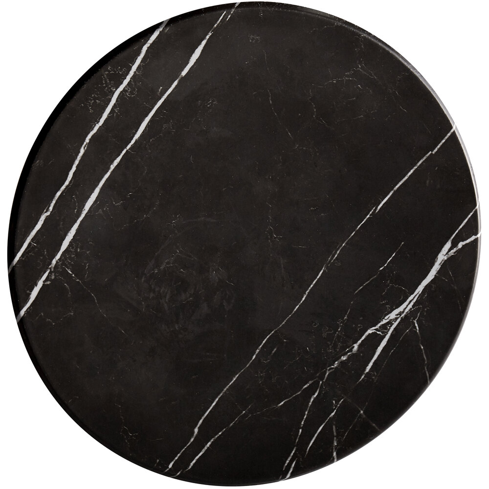 American Metalcraft MB14 14" x 1 1/8" Round Melamine Serving Board / Charger - Faux Black Marble