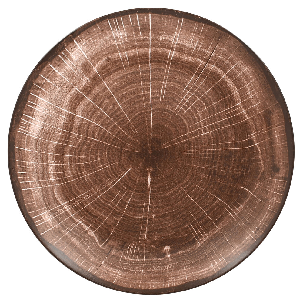 RAK Porcelain WDNNPR29OB Woodart 11 7/16" Oak Brown Porcelain Flat Coupe Plate - 12/Case
