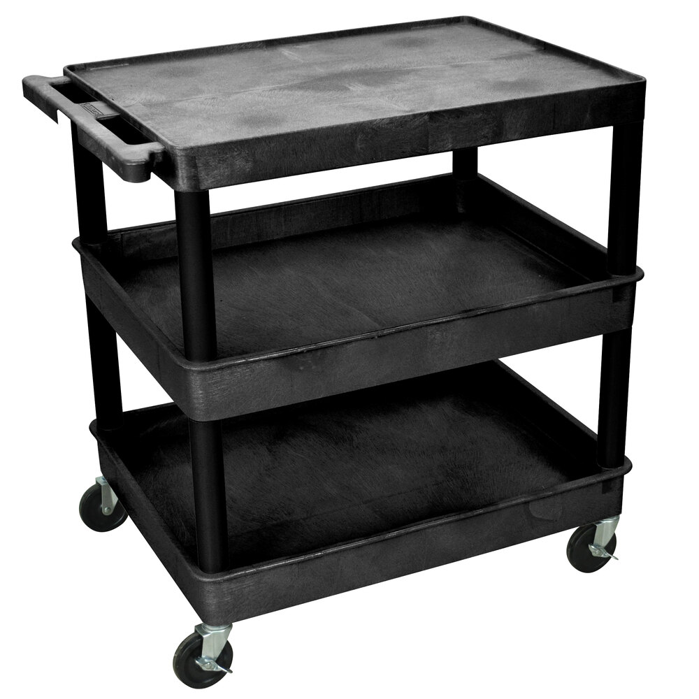 Luxor TC211-B Black Three Shelf Utility Cart