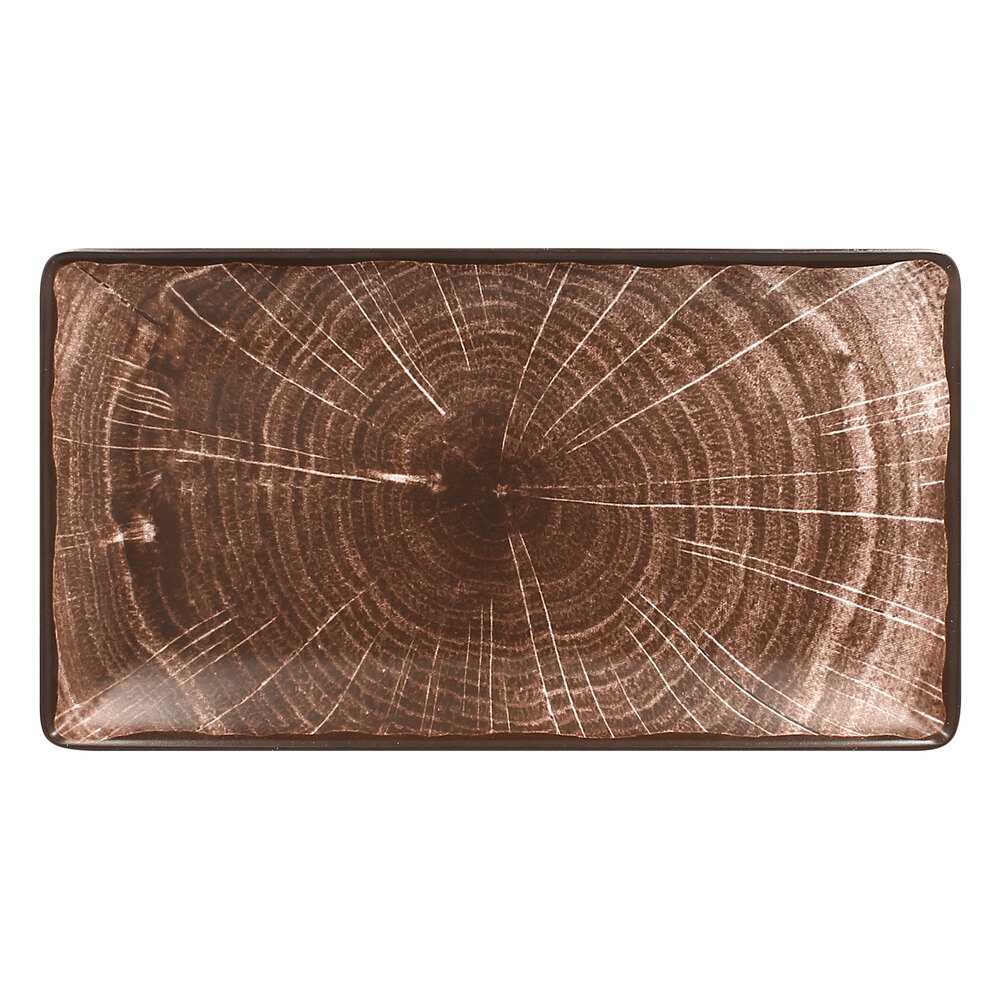 RAK Porcelain WDEDRG33OB Woodart 13 1/4" x 7 1/8" Oak Brown Porcelain Rectangular Serving Platter - 6/Case