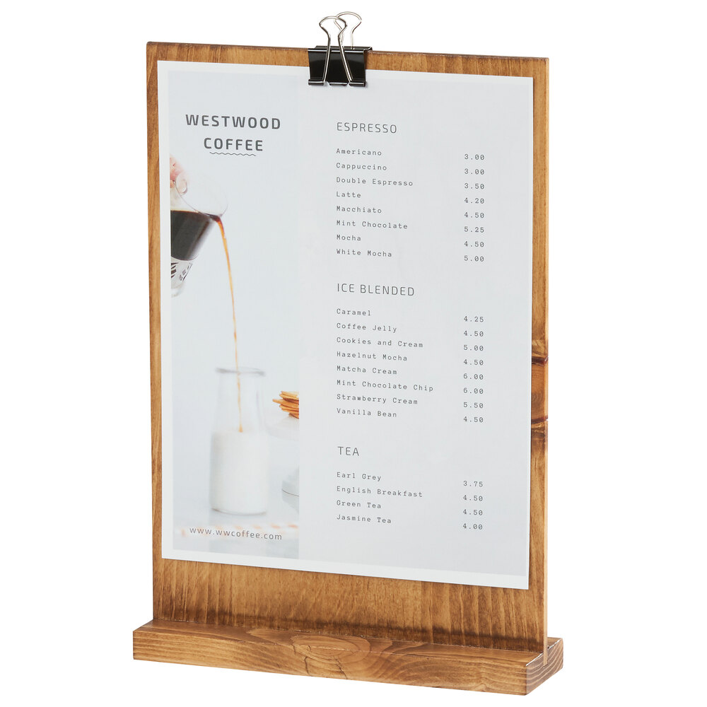 Cal-Mil 2036-811-99 Madera 9 1/4" x 2 1/2" x 13 1/2" Wood Clipboard Menu Holder