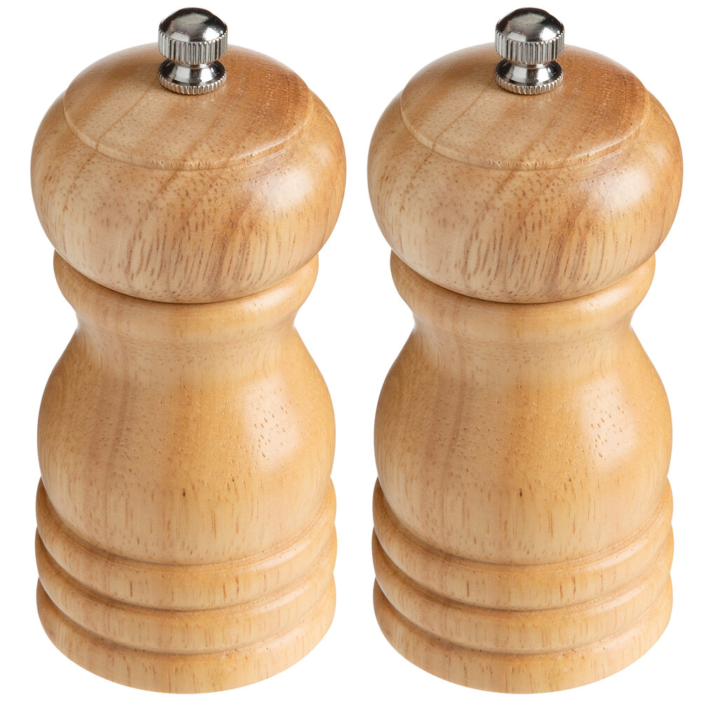 Acopa 4" Matte Natural Wooden Salt / Pepper Mill - 2/Set