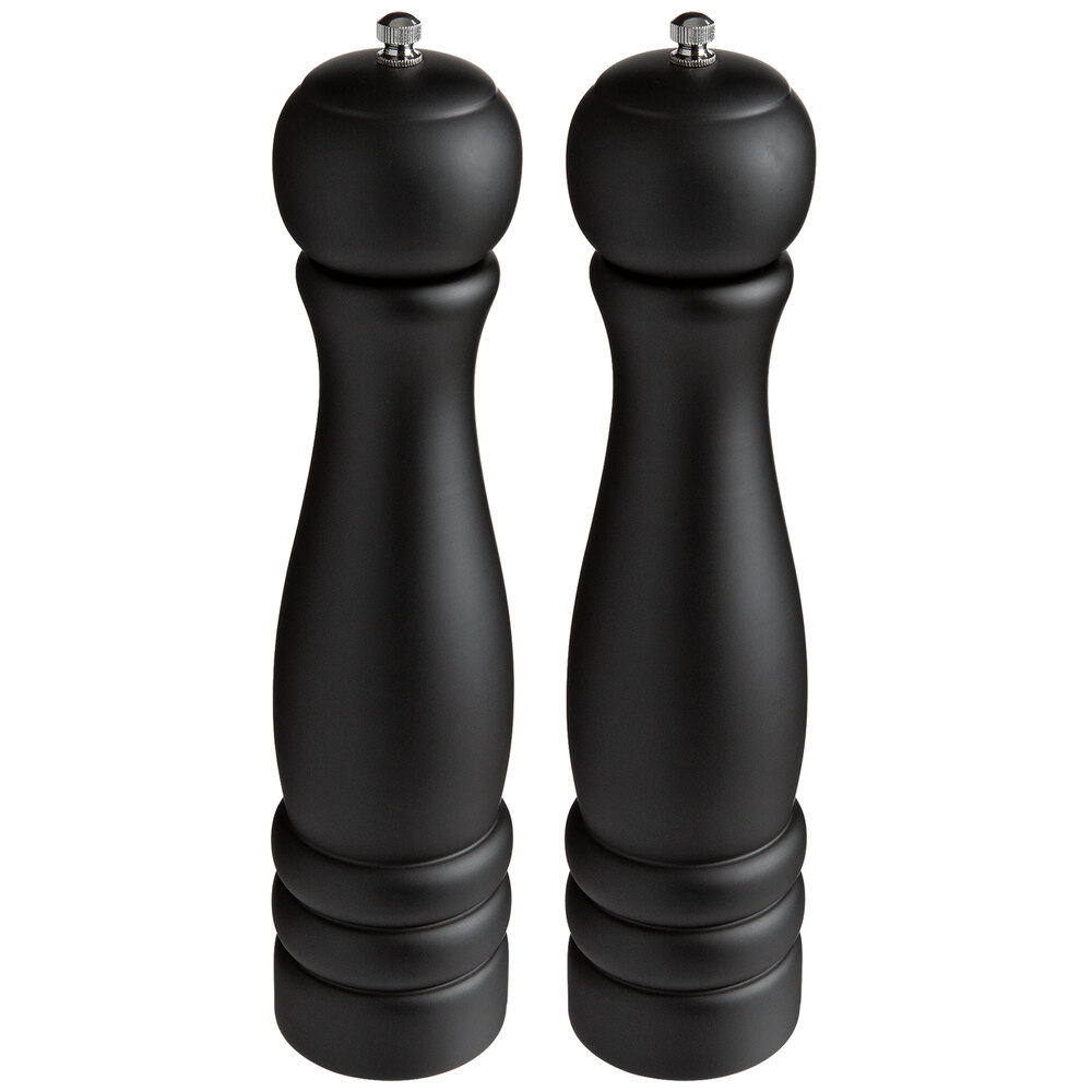 Acopa 10" Matte Black Wooden Salt / Pepper Mill - 2/Set
