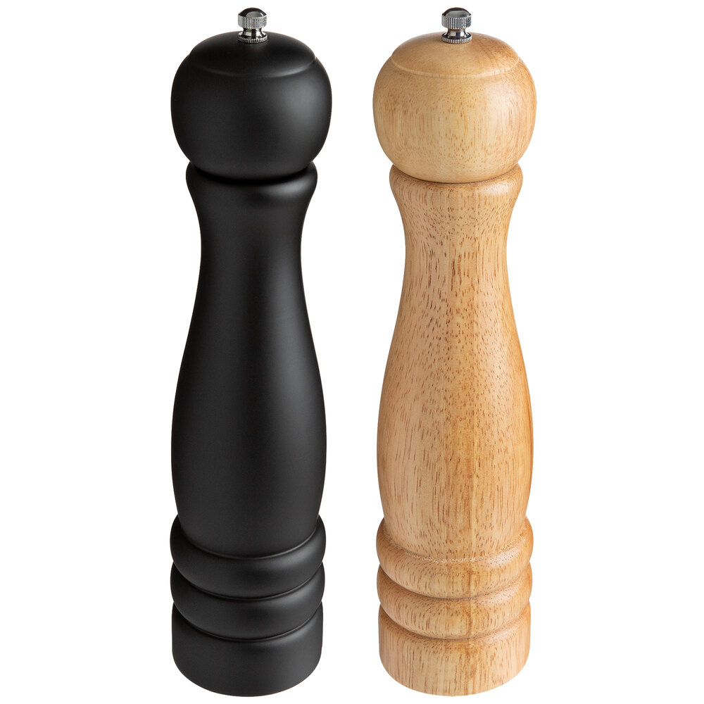 Acopa 10" Matte Black / Natural Wooden Salt / Pepper Mill - 2/Set
