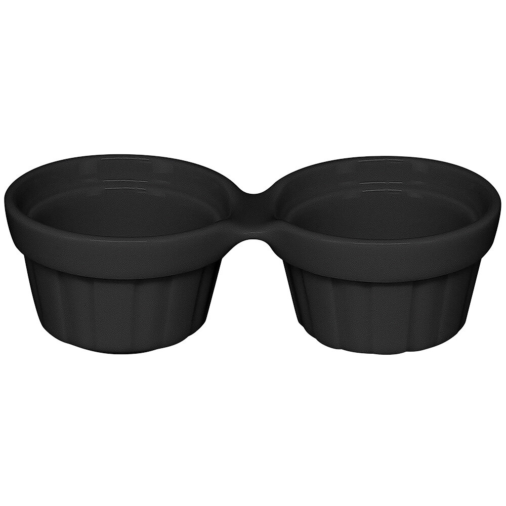 RAK Porcelain CFDR02BK Chef's Fusion 1 oz. Volcano Black Porcelain Double Ramekin - 12/Case