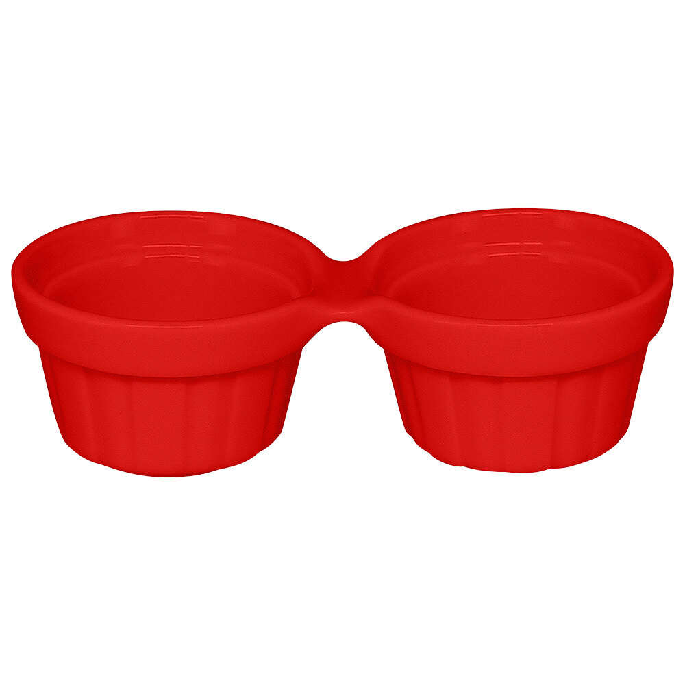 RAK Porcelain CFDR02BR Chef's Fusion 1 oz. Ember Red Porcelain Double Ramekin - 12/Case