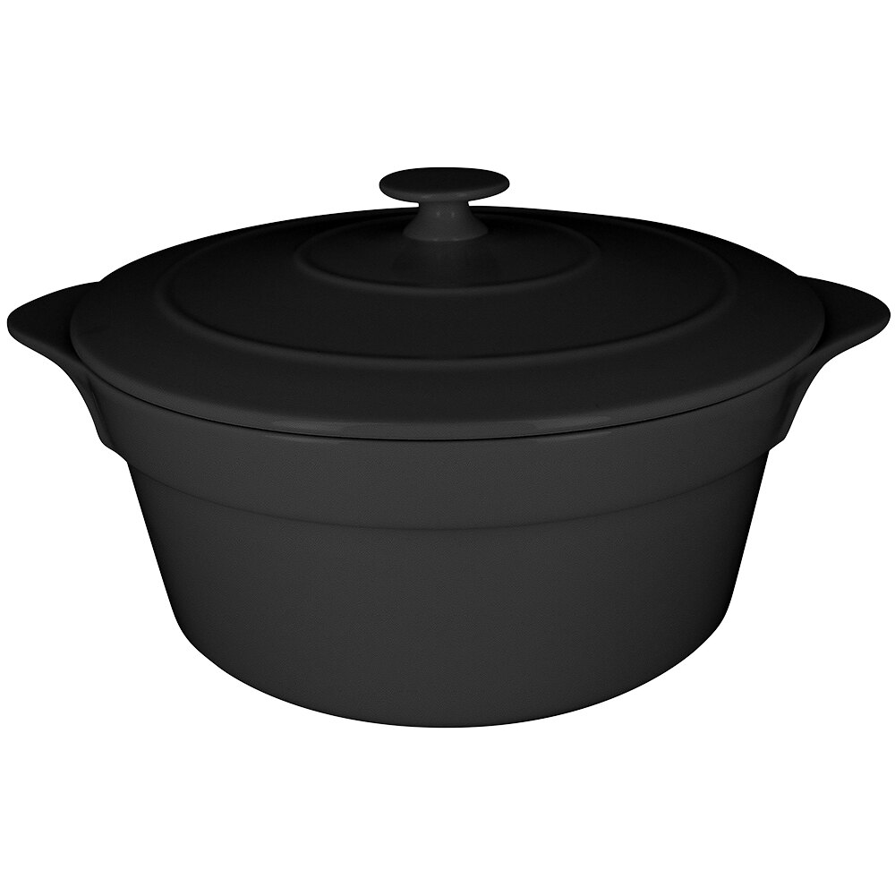 RAK Porcelain CFRD28BK Chef's Fusion 155.6 oz. Volcano Black Round Porcelain Cocotte with Lid