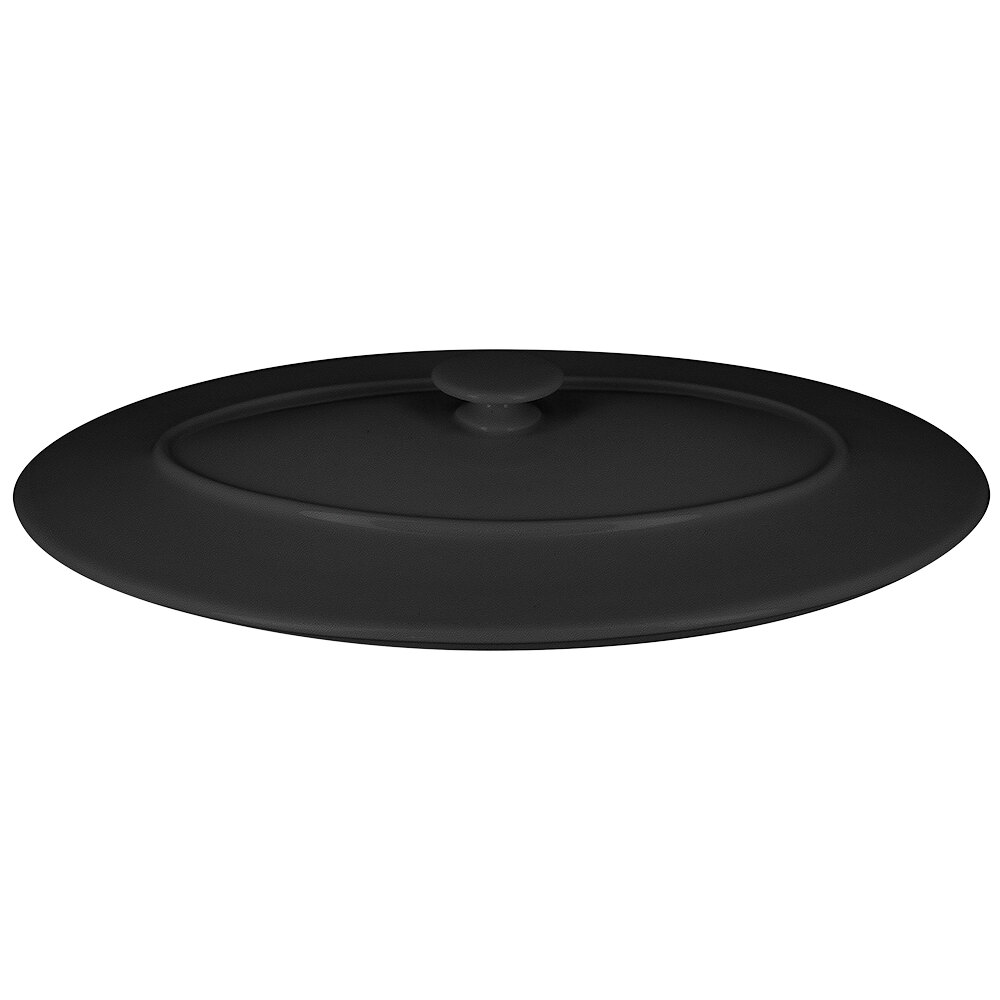 RAK Porcelain CFOD37BKLD Chef's Fusion 12 3/16" Volcano Black Oval Porcelain Lid - 3/Case