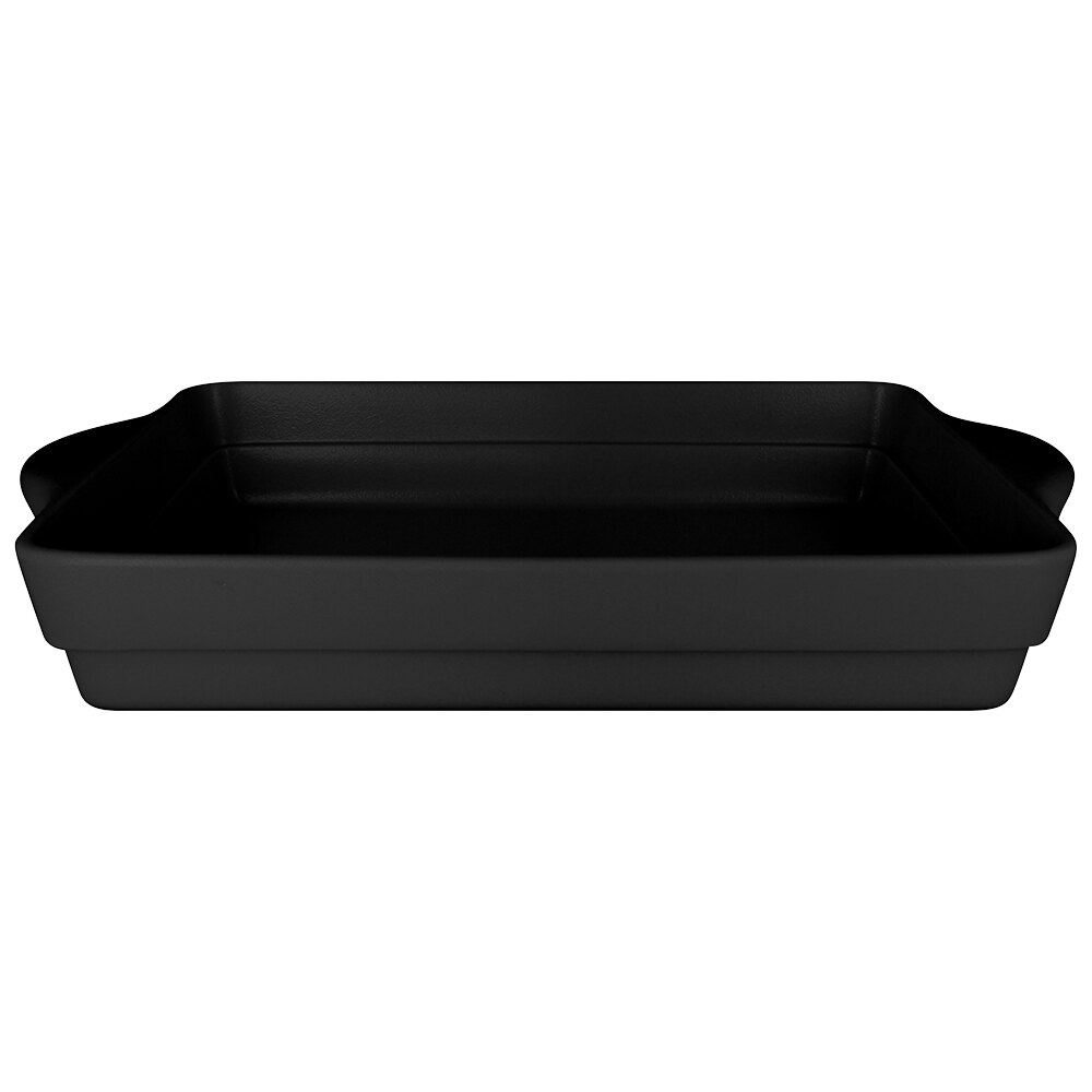 RAK Porcelain CFRT32BKBD Chef's Fusion 95.7 oz. Volcano Black Rectangular Porcelain Tureen - 3/Case