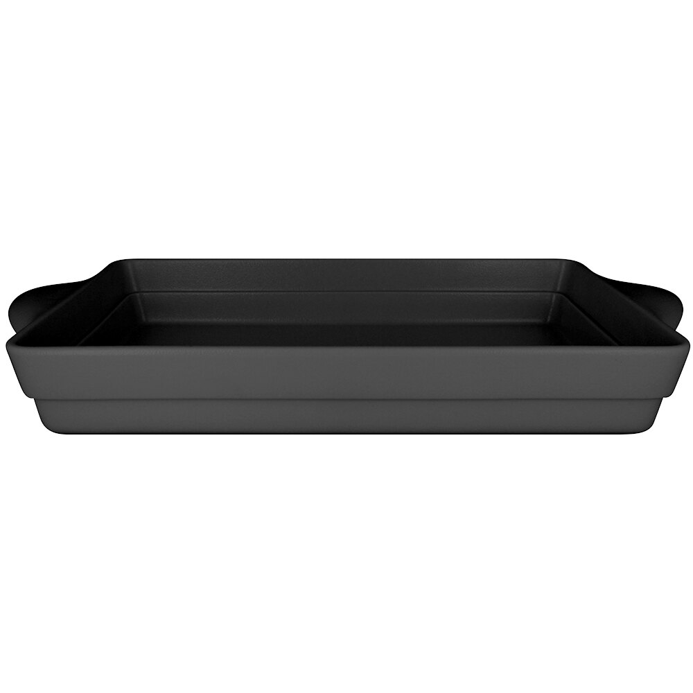 RAK Porcelain CFRT39BKBD Chef's Fusion 135.25 oz. Volcano Black Rectangular Porcelain Tureen - 3/Case