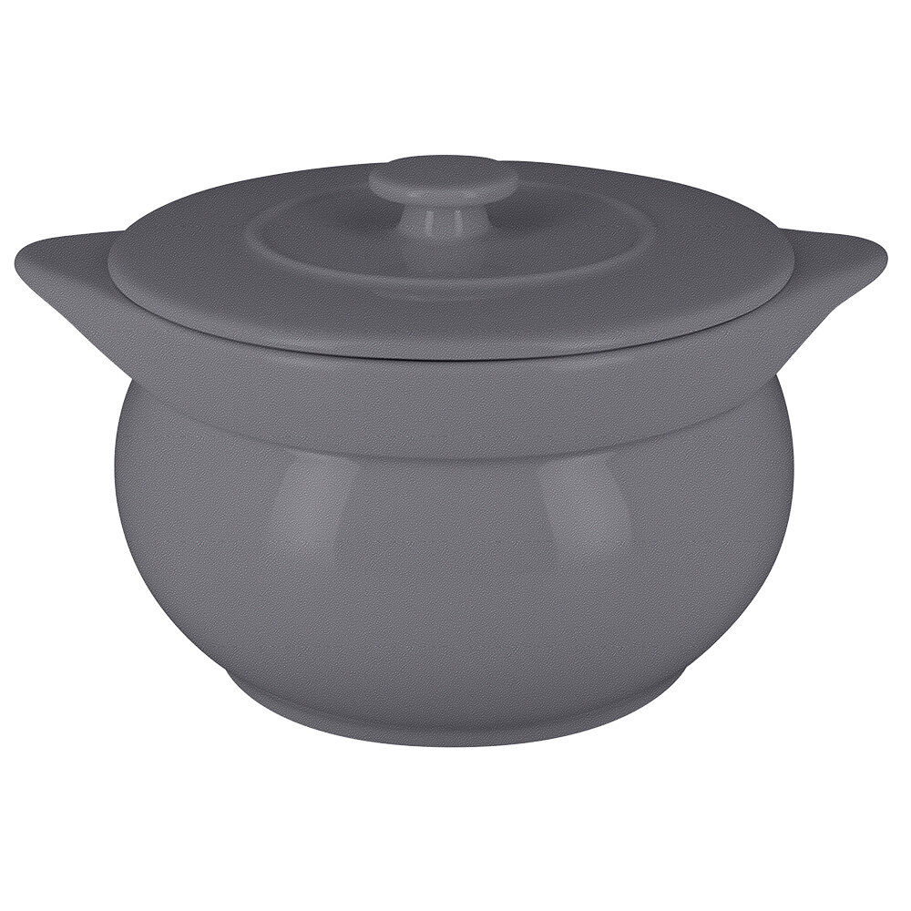 RAK Porcelain CFST15GY Chef's Fusion 38.9 oz. Stone Gray Round Porcelain Tureen with Lid - 2/Case