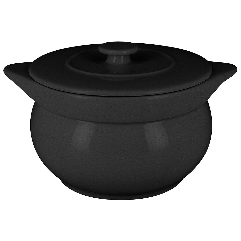 RAK Porcelain CFST15BK Chef's Fusion 38.9 oz. Volcano Black Round Porcelain Tureen with Lid - 2/Case