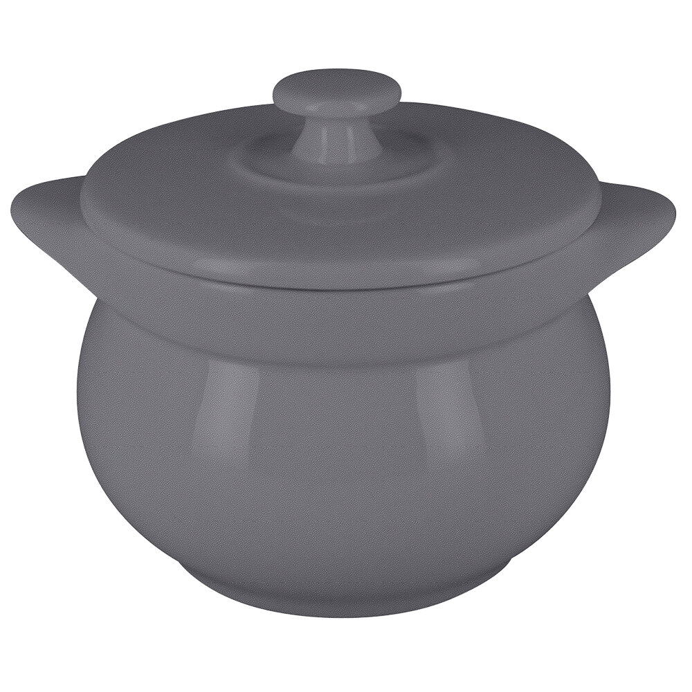 RAK Porcelain CFST10GY Chef's Fusion 15.2 oz. Stone Gray Round Porcelain Tureen with Lid - 2/Case