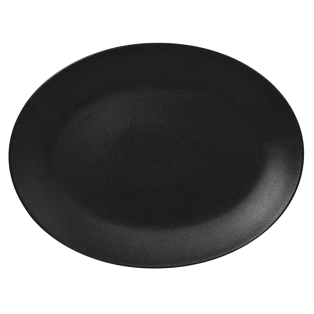 RAK Porcelain NFNNOP36BK Neo Fusion 14 3/16" x 10 5/8" Volcano Black Porcelain Oval Coupe Platter - 6/Case