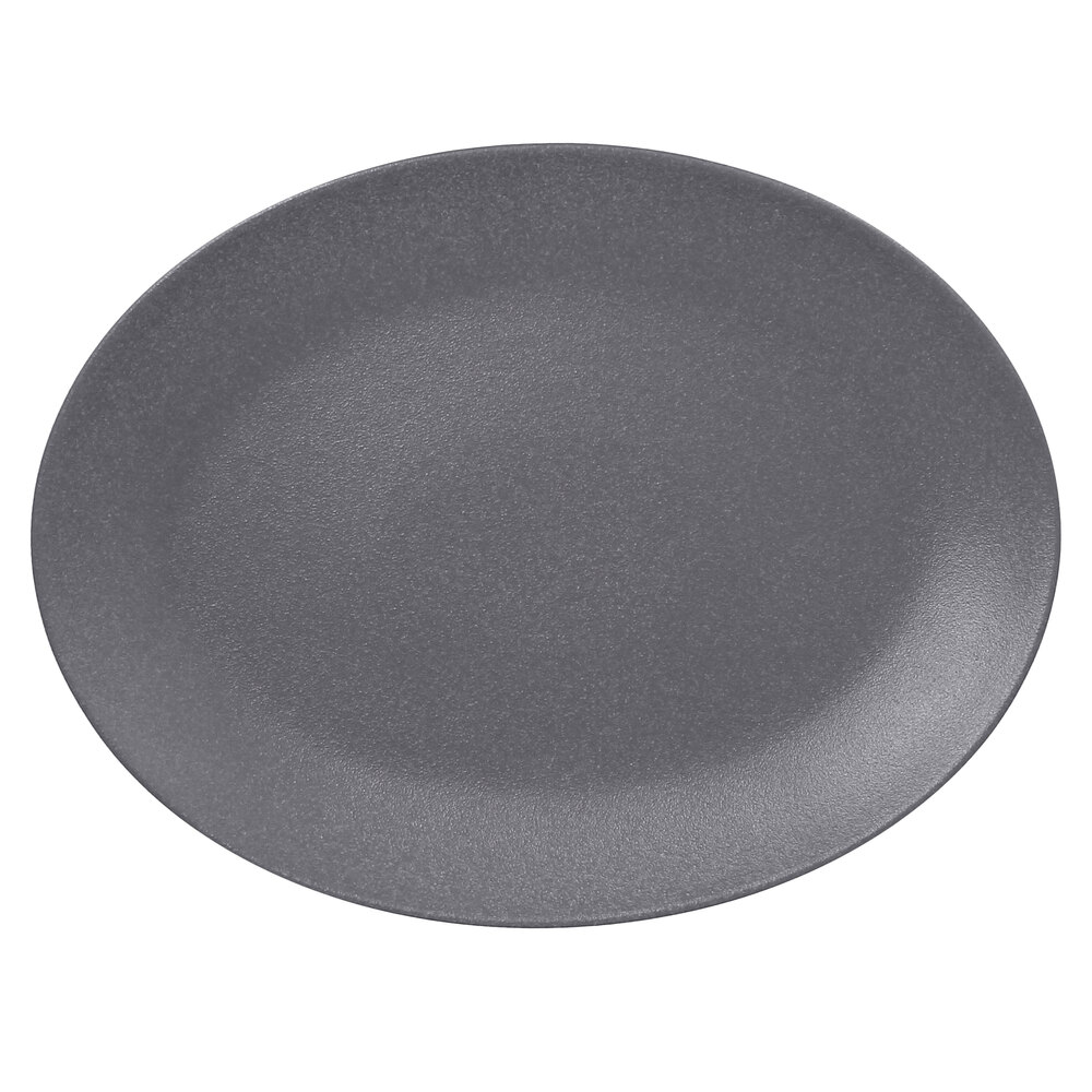 RAK Porcelain NFNNOP36GY Neo Fusion 14 3/16" x 10 5/8" Stone Gray Porcelain Oval Coupe Platter - 6/Case