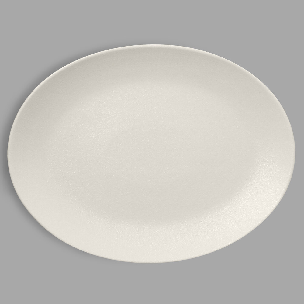 RAK Porcelain NFNNOP36WH Neo Fusion 14 3/16" x 10 5/8" Sand White Porcelain Oval Coupe Platter - 6/Case