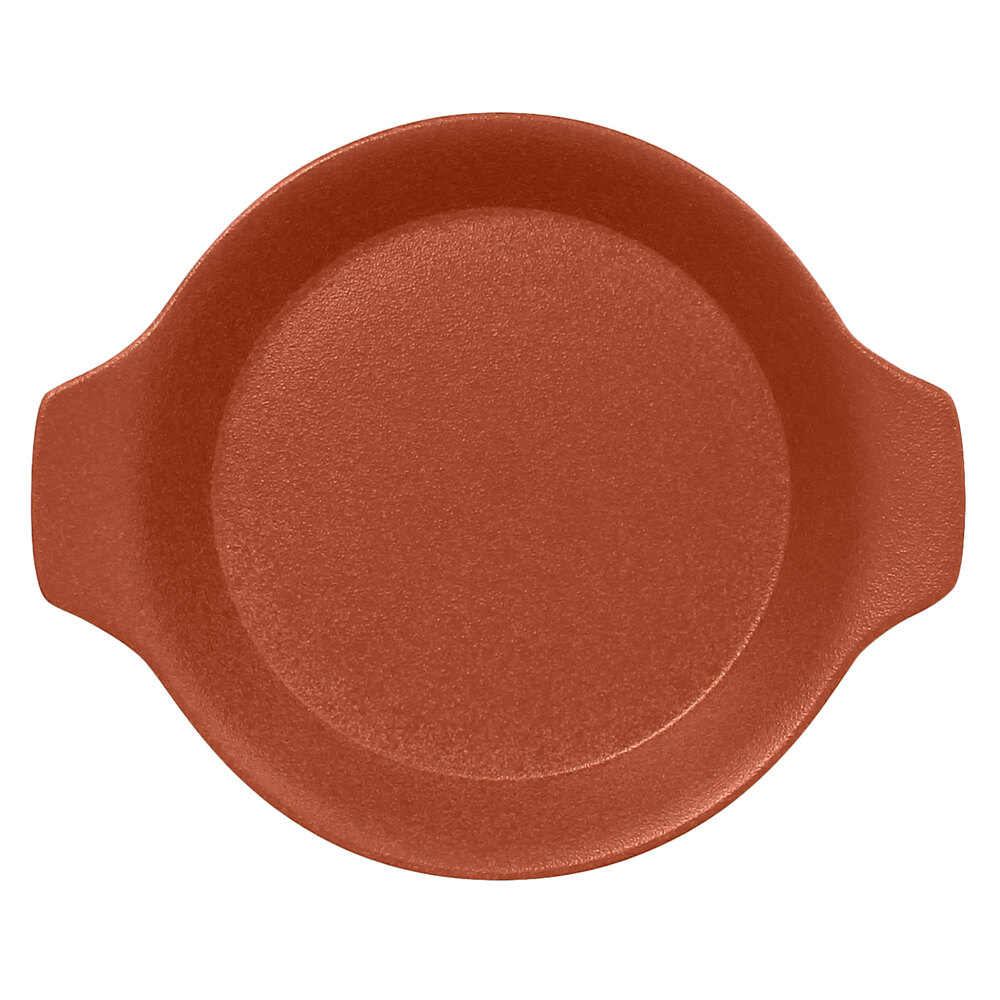 RAK Porcelain NFOPRD16BW Neo Fusion 8 7/16" x 7 1/8" Terra Brown Porcelain Dish with Handles - 12/Case