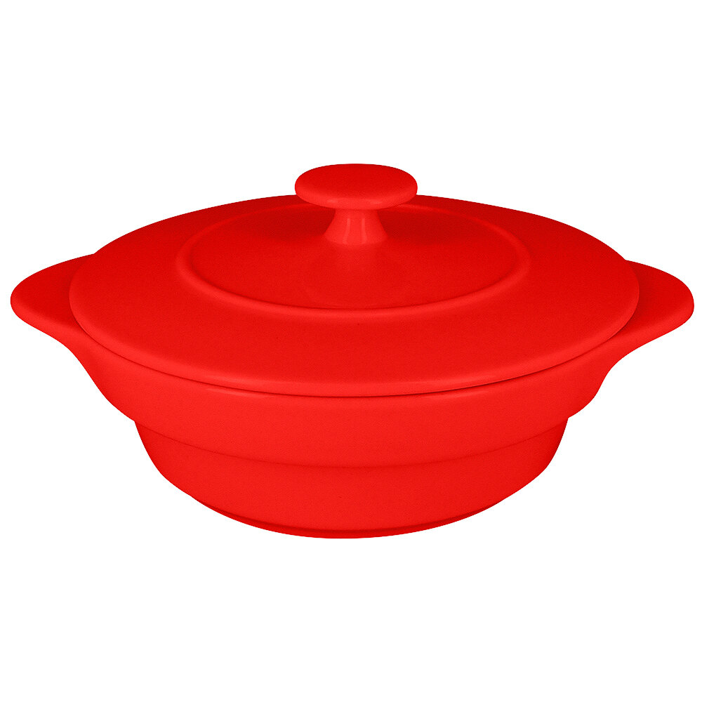 RAK Porcelain CFRD16BR Chef's Fusion 15.8 oz. Ember Red Round Porcelain Cocotte with Lid - 4/Case