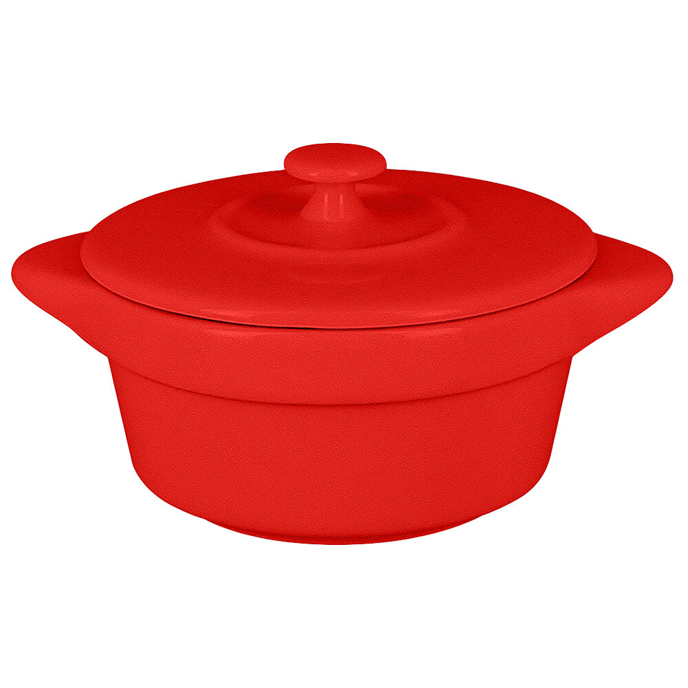 RAK Porcelain CFRD09BR Chef's Fusion 3.8 oz. Ember Red Porcelain Mini Cocotte with Lid - 12/Case