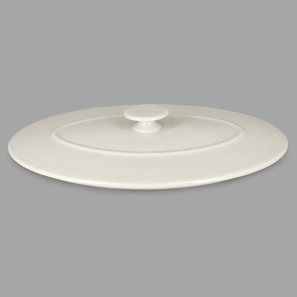RAK Porcelain CFOD31WHLD Chef's Fusion 10 1/4" Sand White Oval Porcelain Lid - 3/Case