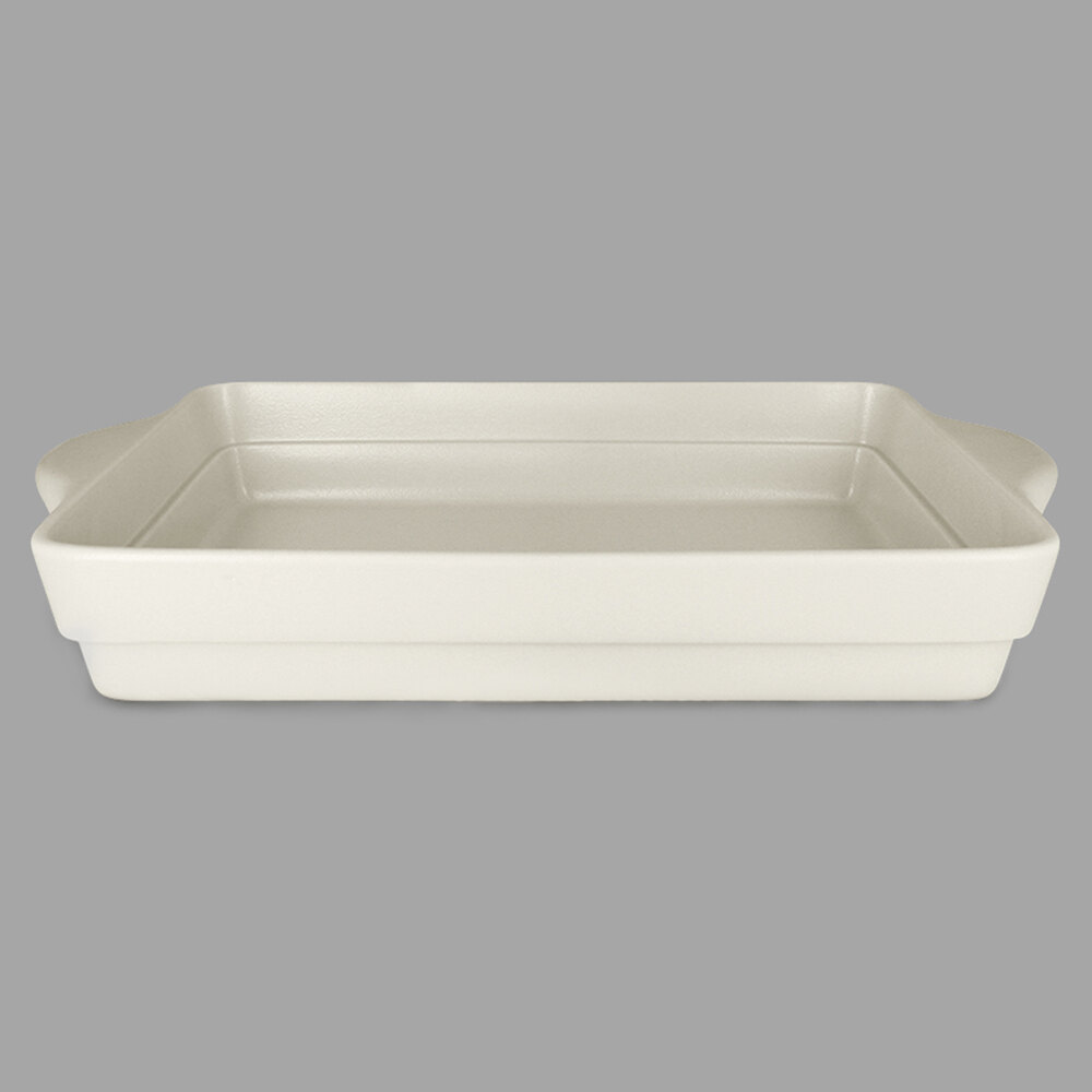 RAK Porcelain CFRT32WHBD Chef's Fusion 95.7 oz. Sand White Rectangular Porcelain Tureen - 3/Case