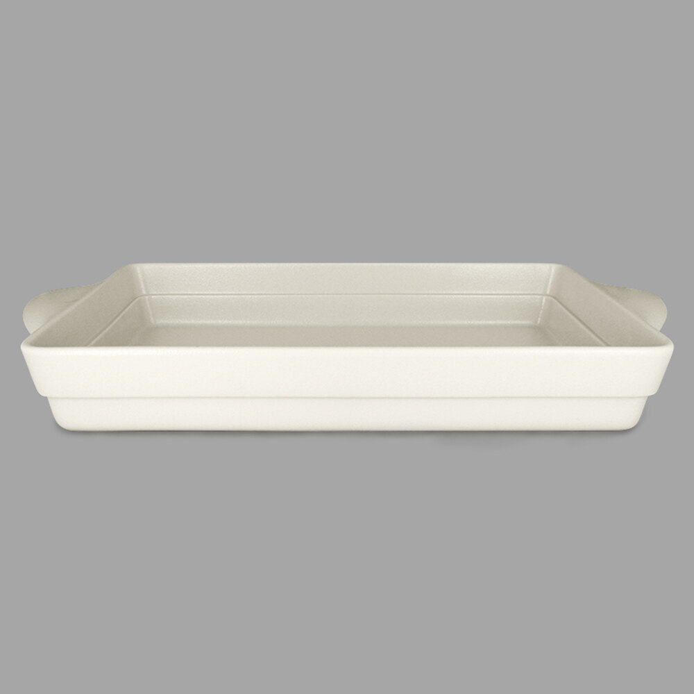 RAK Porcelain CFRT39WHBD Chef's Fusion 135.25 oz. Sand White Rectangular Porcelain Tureen - 3/Case