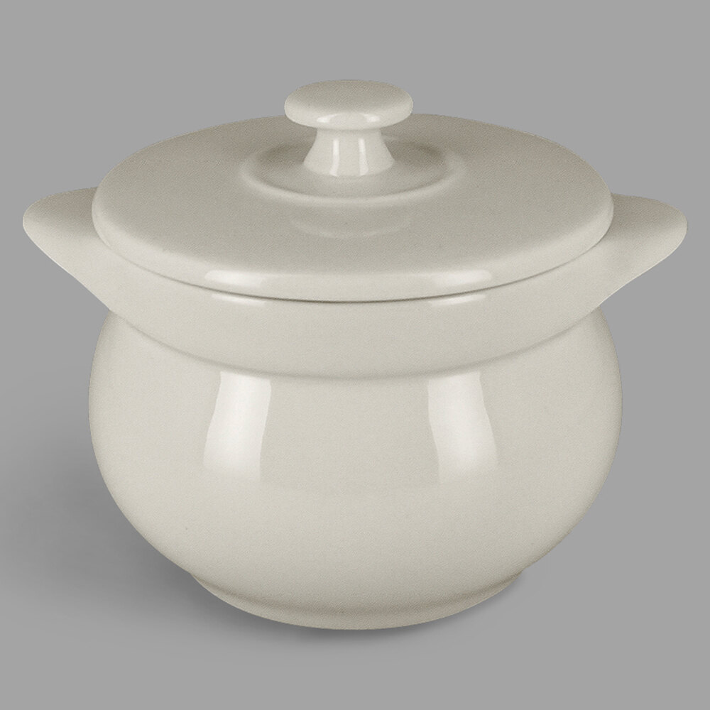 RAK Porcelain CFST10WH Chef's Fusion 15.2 oz. Sand White Round Porcelain Tureen with Lid - 2/Case