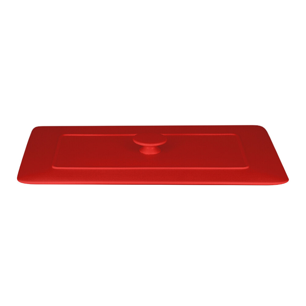 RAK Porcelain CFRT39BRLD Chef's Fusion 15 1/2" Ember Red Rectangular Porcelain Tureen Lid - 3/Case