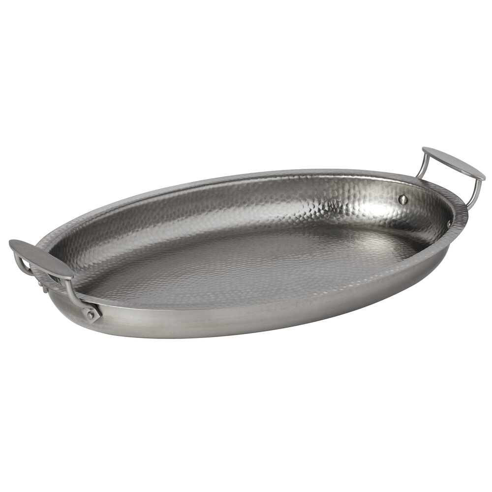 American Metalcraft THOV19 19 3/4" x 12 3/4" Oval Hammered Stainless Steel Serving / Display Pan