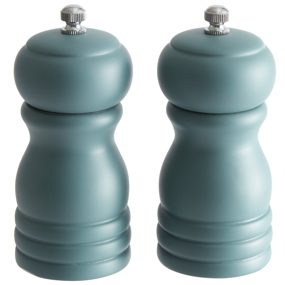 Acopa 4" Matte Steel Blue Wooden Salt / Pepper Mill - 2/Set