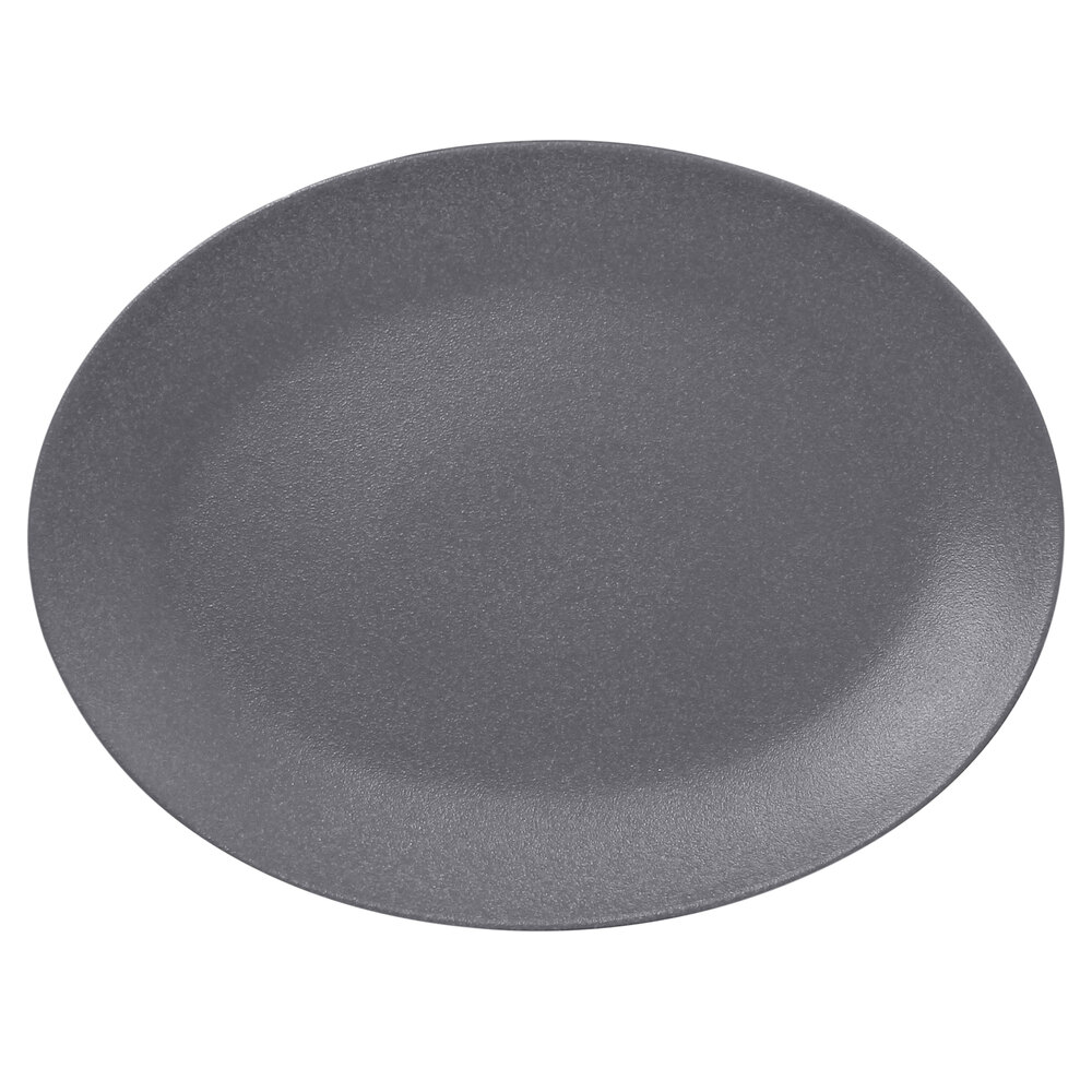 RAK Porcelain NFNNOP32GY Neo Fusion 12 9/16" x 9 1/16" Stone Gray Porcelain Oval Coupe Platter - 6/Case