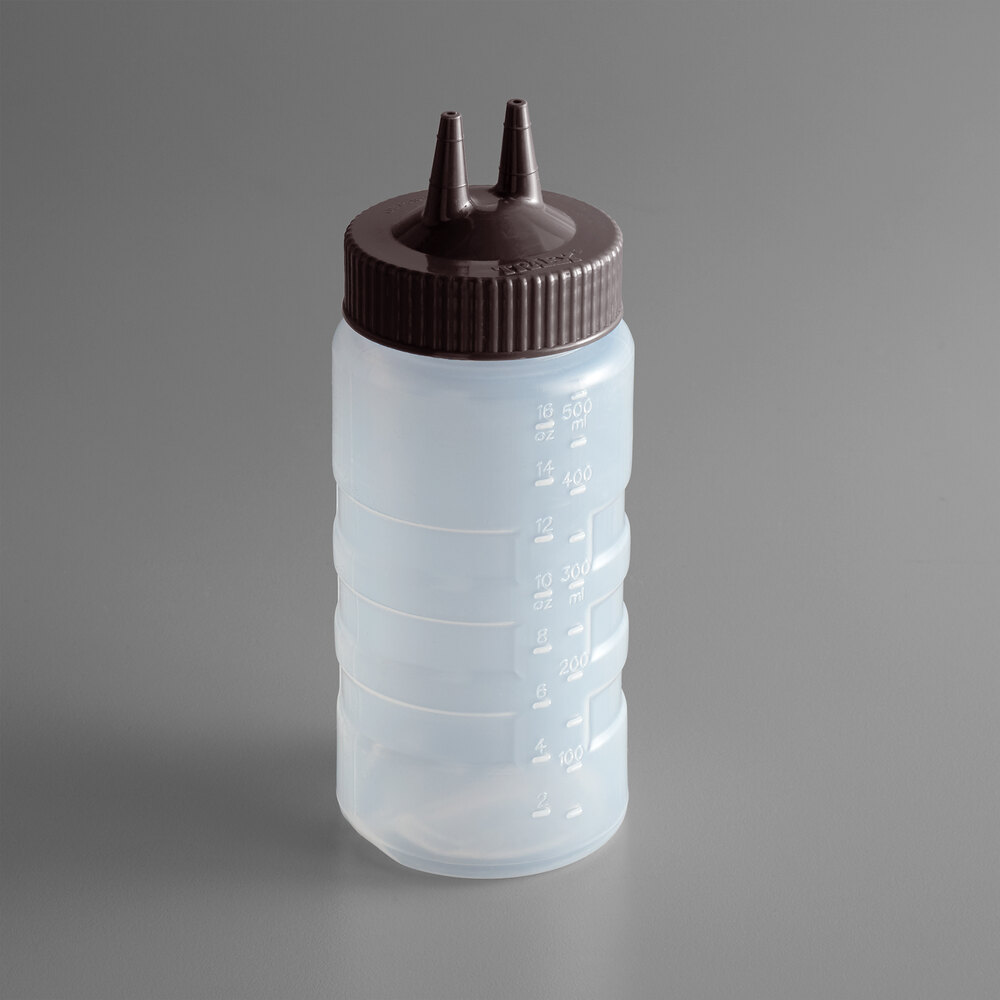 Vollrath 2316-1301 Traex® Color-Mate™ 16 oz. Clear Twin Tip™ Wide Mouth Squeeze Bottle with Brown Cap
