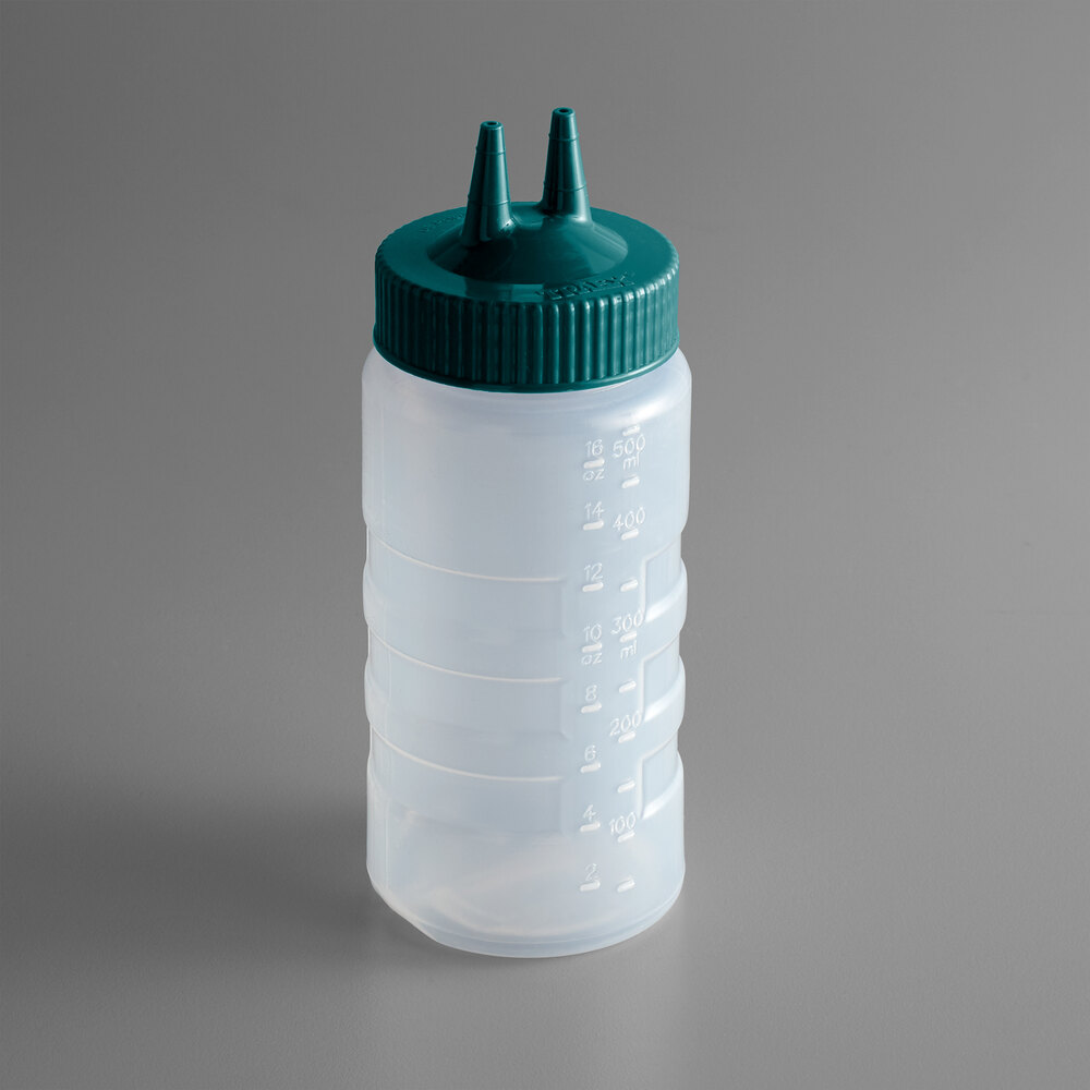 Vollrath 2316-13191 Traex® Color-Mate™ 16 oz. Clear Twin Tip™ Wide Mouth Squeeze Bottle with Vista Green Cap